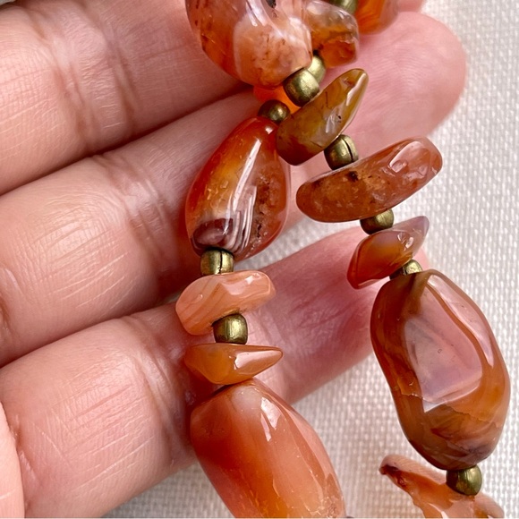 Handmade Polished Carnelian Semi-Precious Gemstones 24" Necklace Hook Clasp - Picture 3 of 11